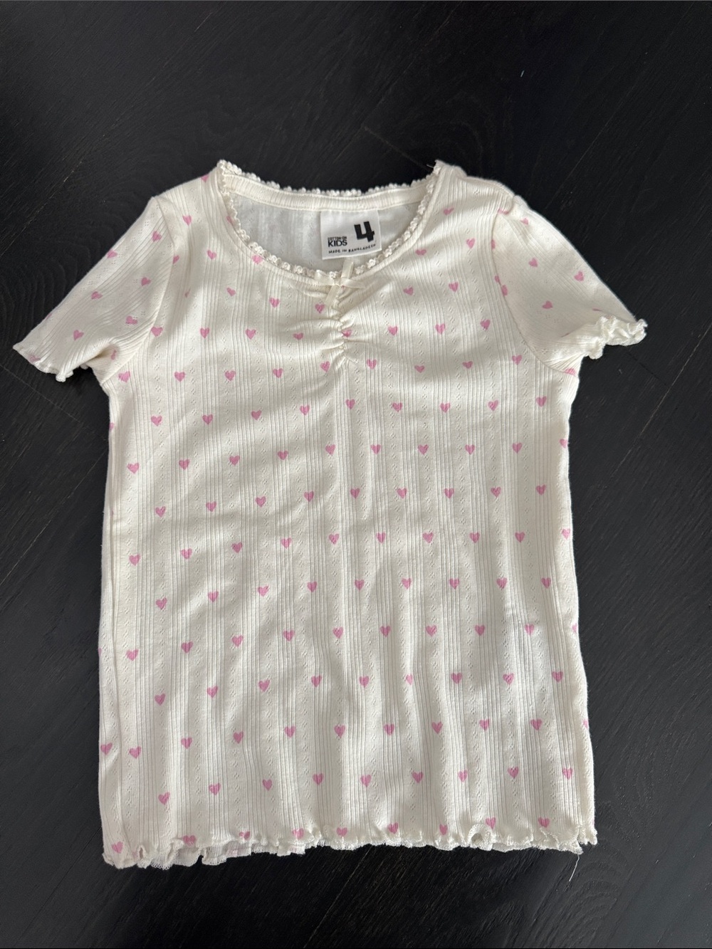 Cotton On Kids Cream Short Sleeve Tee with Pink Heart Print